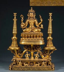 Ming Yongle gilt four-arm statue of Guanyin Buddha