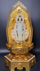 Gilt inlaid white jade Avalokitesvara Bodhisattva