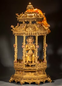 "Daming Yongle period bronze gilt-bronze Guanyin tower"