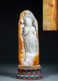 Qing Emperor Qianlong and Tian jade original stone poem inscription dragon Guanyin