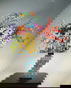 Cloisonne blue jade bonsai flower fruit basket