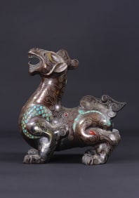 War Han period bronze wrong gold and silver inlaid turquoise beast