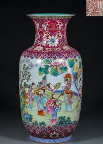 Qing Jiaqing pastel character story vase