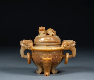 Hetian jade three animal feet animal ear ring animal twist incense burner