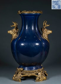 Qing Yongzheng blue glaze animal ear statue