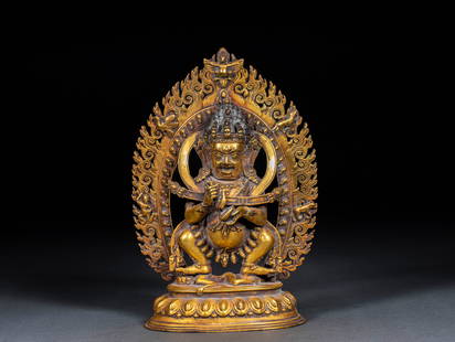 Yongle period of the Ming Dynasty, gilded, backlit Buddha statue: Gilt-bronze Buddha statue with back light from the Yongle period: Made of copper, it was precisely cast using the lost-wax method and then gilded all over. The Buddha is seated in the lotus position o