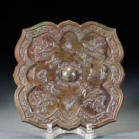Before the Ming Dynasty, flying apsara, petal-shaped, copper mirror