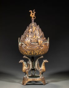 Before the Ming Dynasty, inlaid gold and silver, phoenix-foot, incense burner of the Boshan style