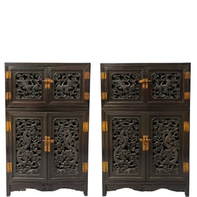 Small-leaf rosewood latticed "Dragon and Phoenix Presenting Auspiciousness" multi-compartment