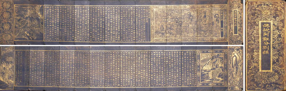 Gilt "Sutra of Ananda's Distinction" scripture: Gilded "Sutra of Ananda's Distinction" Folding Scroll, 144cm long and 27cm wide