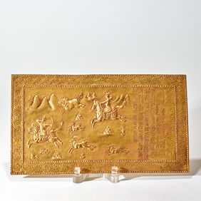 Before the Ming Dynasty gilded bronze "Hunting Scene" panel painting