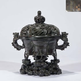 Qing Dynasty Imperial Household Department rosewood "Step by Step Promotion" incense burner