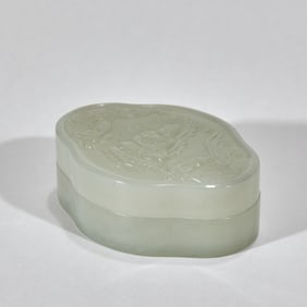 Hetian jade carved Buddha image cover box