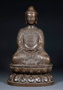 Qing Dynasty: Agarwood, Seated Buddha Statue: Qing Dynasty Agarwood Buddha Statue: Made of agarwood and crafted through carving, this Buddha statue showcases the fine texture of agarwood and the difficulty of carving it. The statue is exquisitely