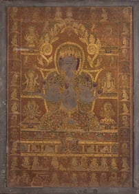 A brocade eight-armed Bodhisattva hanging screen from before the Ming Dynasty
