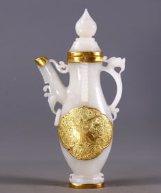 A gold-inlaid jade teapot from Hotan