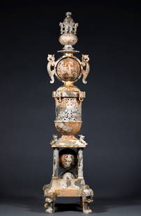 A high ancient jade tower incense burner: Ancient Jade Tower Incense Burner of Peaceful Times: Made of jade and carved into the shape of a tower incense burner, this piece dates back to the ancient times. It reflects the ancient jade processi