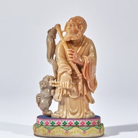 A Shoushan stone laughing lion arhat