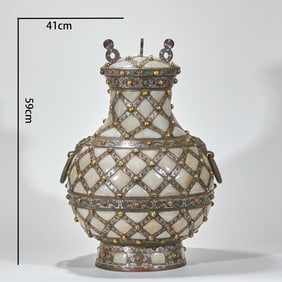 Double Lion Eared Vase with Inlaid Gold and Silver, before the Ming Dynasty
