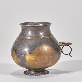 Silver Gilt Milk Pot with Inlaid Gold and Silver and Human Figures, before the Ming Dynasty