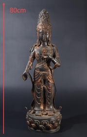 Copper Gilt Standing Guanyin Statue