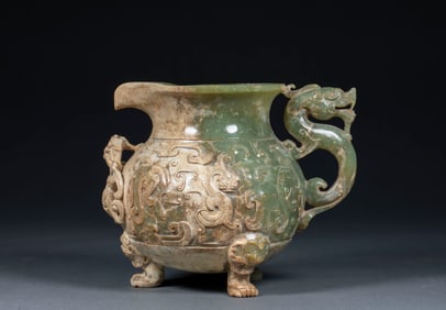 Ancient Three-legged Vase with Chi Dragon Ears, Jade