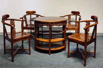 Incense Wood Five-piece Set of Leisure Tables and Chairs