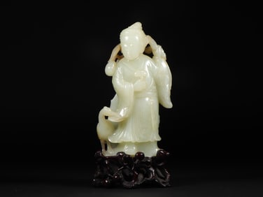 Jadeite Figurine of Ma Gu Offering Longevity