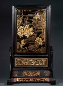 Purple sandalwood inlaid with green jade "Immortal Congratulating Longevity" picture from the