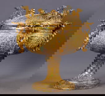 Bronze with gold plating and inscriptions, four-dragon incense burner from before the Ming Dynasty: Ancient copper with gold plating and inscriptions, four-dragon censer, 20 cm high, 20 cm in diameter