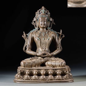 Bronze with silver plating, "Longevity Buddha"