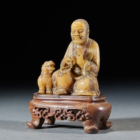 Shoushan Stone Lion Smiling Arhat figurine
