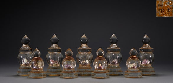 There are nine crystal stupas in a group