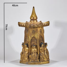 A gilded copper pagoda of Sakyamuni Buddha