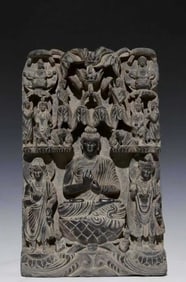 Gandhara grey schist Buddha slab