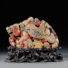 Shoushan stone Arhat Riding Beast figurine