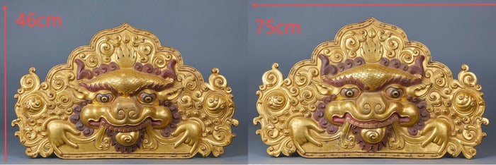 A pair of gilded copper auspicious beast door guards