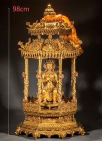 A gilded copper Guanyin pagoda made during the Yongle period of the Ming Dynasty