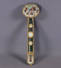 A silver-gilded ruyi inlaid with eight treasures of Hetian jade
