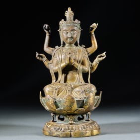 Gilded copper six-armed Guanyin