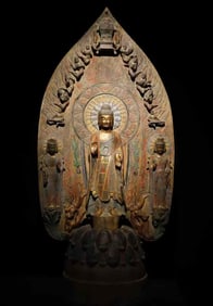 Three large Buddha backrests painted in color in Qingzhou during the Northern Wei Dynasty