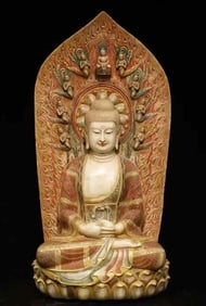 A large Buddha painted with white marble from the Tang Dynasty