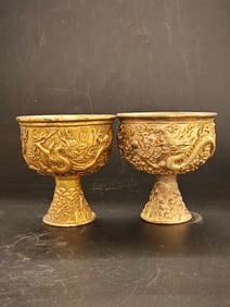 Gilded copper double-dragon highball cup