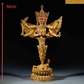 A gilded three-sided six-armed common gold peg from the Yongle period of the Ming Dynasty