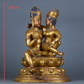 Gilded bronze Vajrasattva two-body Buddha statue