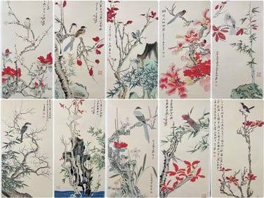 Ten Paintings of Red-Leaf Birds by Zhang Daqian
