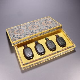 A set of agarwood carvings of flowers, birds and poems by Xu Weiren