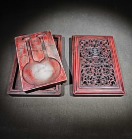 Qianlong inscription, a set of inkstones made of pine flower stone