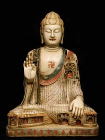 Tang Dynasty White Marble Painted Giant Buddha