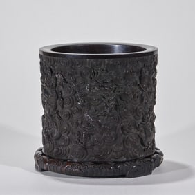 Purple Sandalwood Dragon Pattern Pen Holder